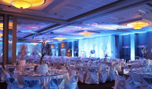 Soft white uplighting by Dow Oak Events.