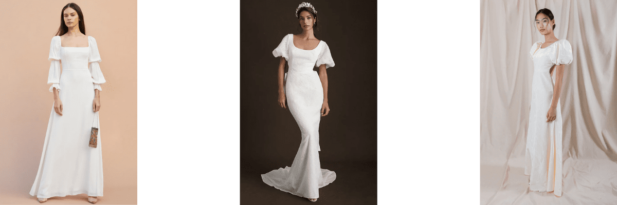 Puff sleeve wedding dresses from Reformation, Anthropologie, and Houghton NYC